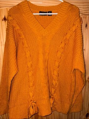 Chunky Mustard V-Neck Cable Knit Sweater by Unbranded Womens plus size 2X
